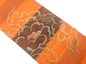 節紬　牡丹模様織り出し　袋帯